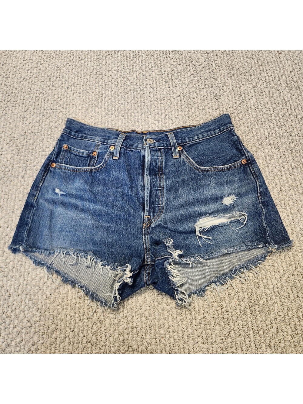 Levi's High-Waisted Distressed Denim Shorts Blue 5 Button Fly Women's Size 28